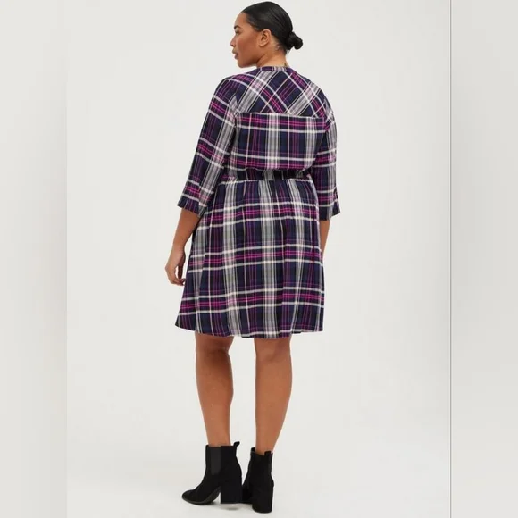 Torrid Plaid Mini Challis Button-Front Shirt Dress Size 2 - Picture 3 of 9